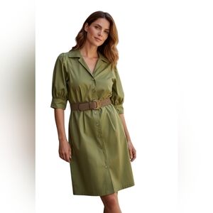 NWT Donna Karen Belted Shirtdress New York Kiwi Green Size